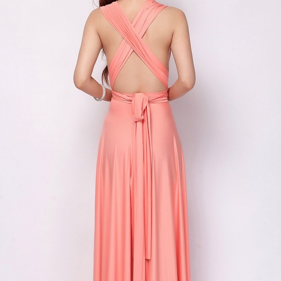 Infinity Dress | Convertible Long Gown | Color: Pink/Cream | Size: M/L Waist: 31 Hemline Length: 41 | Canijustbeme's Closet Infinity Dress | Convertible Long Gown | Color: Pink/Cream | Size: M/L Waist: 31 Hemline Length: 41 | Canijustbeme's Closet